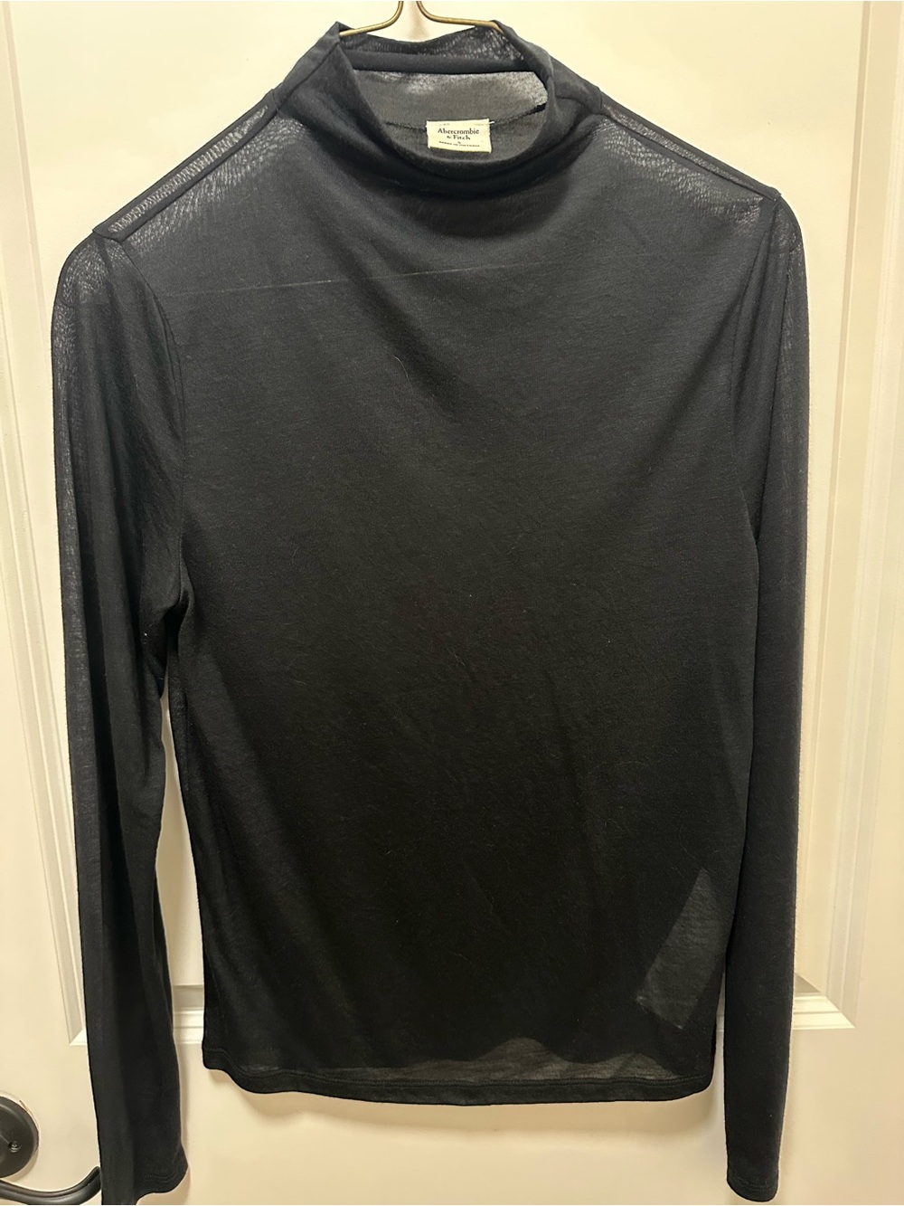 Abercrombie & Fitch Sheer Black Long-Sleeve Mock Neck Tee